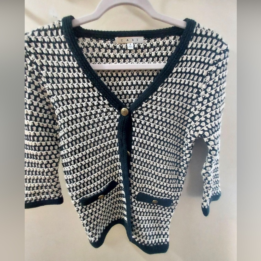CAbi sweater, black and white, gently used, small